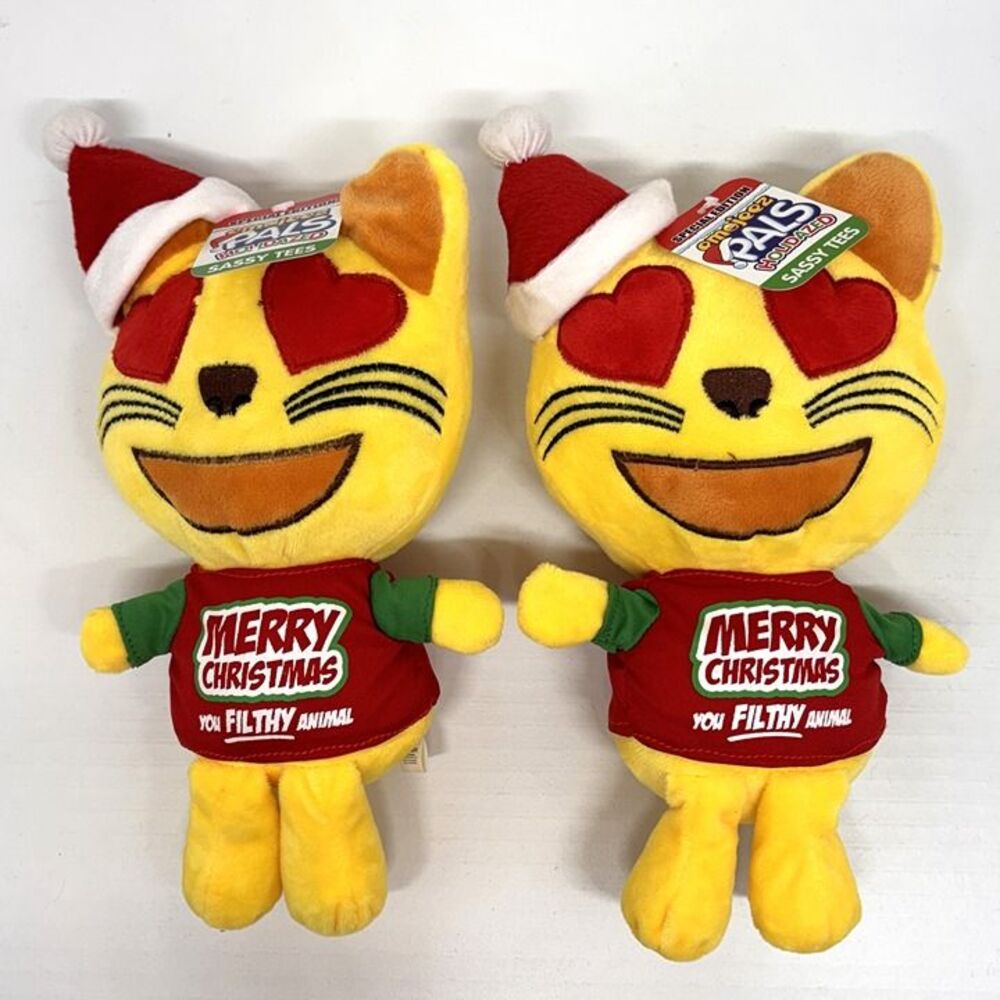 2 Emojeez Pals Holidazed Plush "Merry Christmas" You Filthy Animal Cat Sassy Tee